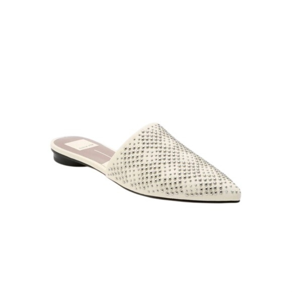 Dolce Vita Boho White Bold Silver Studded Pointed Toe Mules